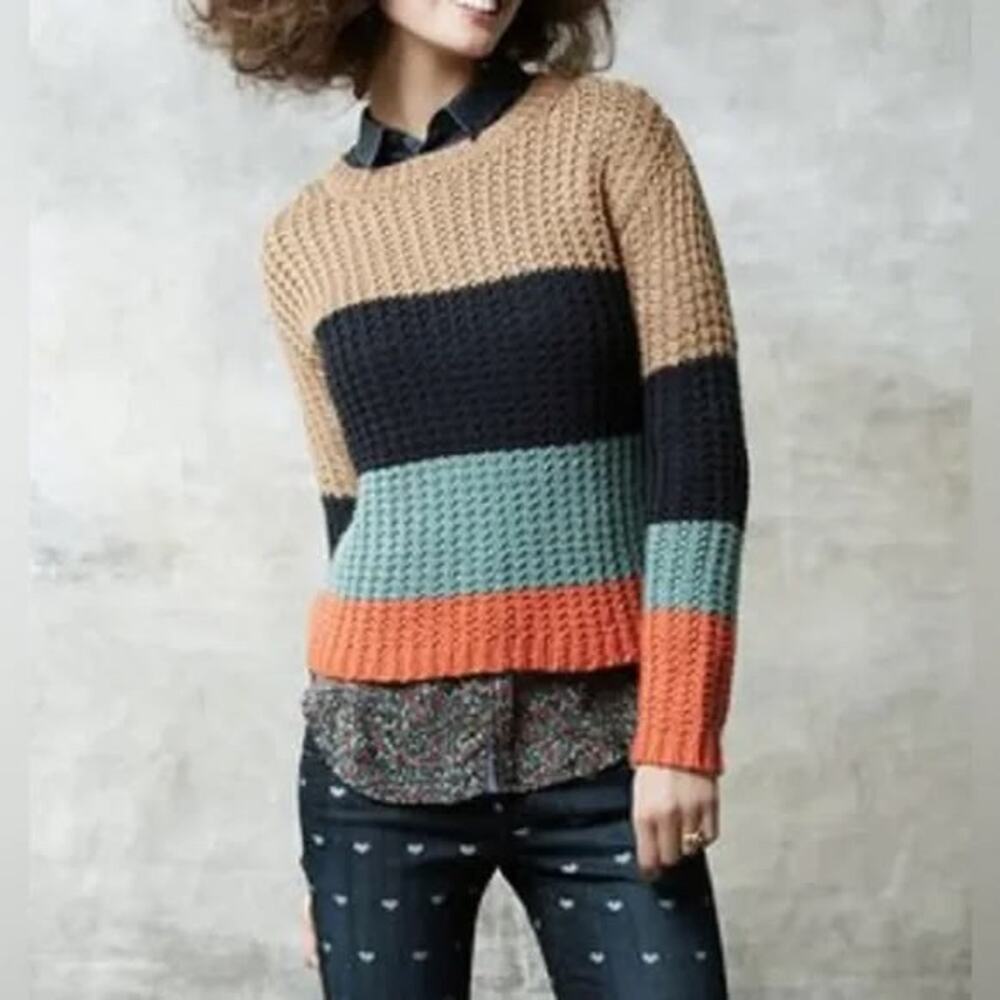 Anthropologie Sparrow Olaf Striped Colorblock Wool Blend Knit Pullover Sweater